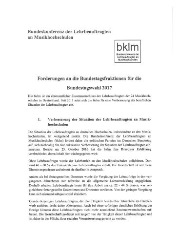 Cover Forderungen der Bundeskonferenz der Lehrbauftragten