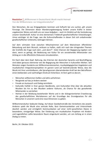 Titel Resolution Willkommen in Deutschland