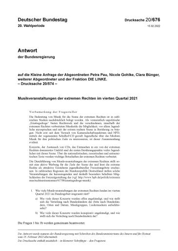 Cover Kleine Anfrage Rechtsrock